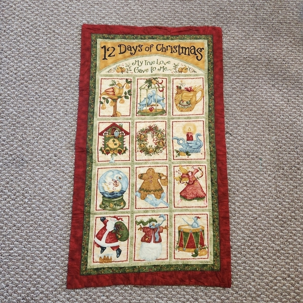 12 Days of Christmas Panel by Nancy Halvorsen Vintage Quilted Wall Hanging